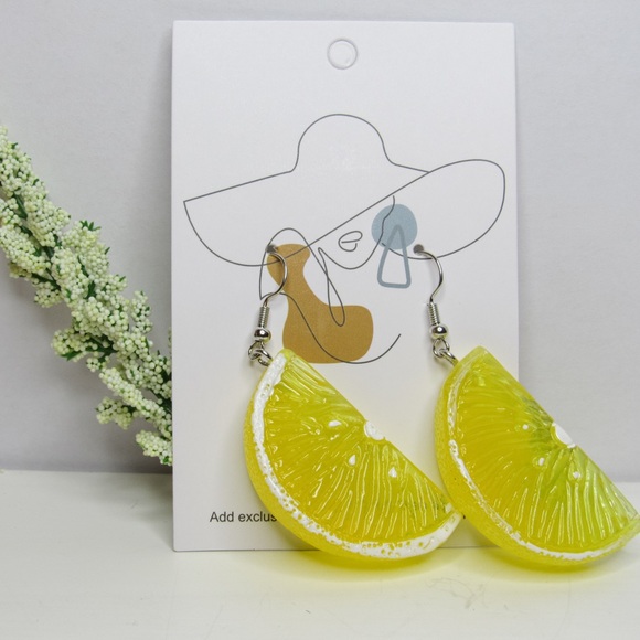 Jewelry - Lemon Slices Earrings - Wacky Avant Garde Unique Yellow Fruit Earrings
